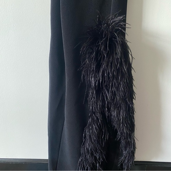 Vintage 90s Lillie Rubin Black Crystal Detailed Strap Feather Slit Evening Gown - Picture 16 of 17